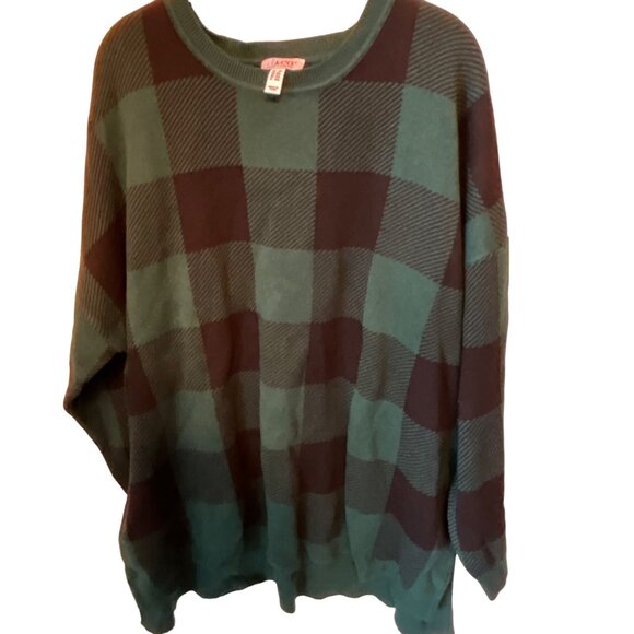 Denim & Co Green/Black Plaid Jacquard‎ Pullover Sweater 2XL Side Slit A555517 - Picture 3 of 5